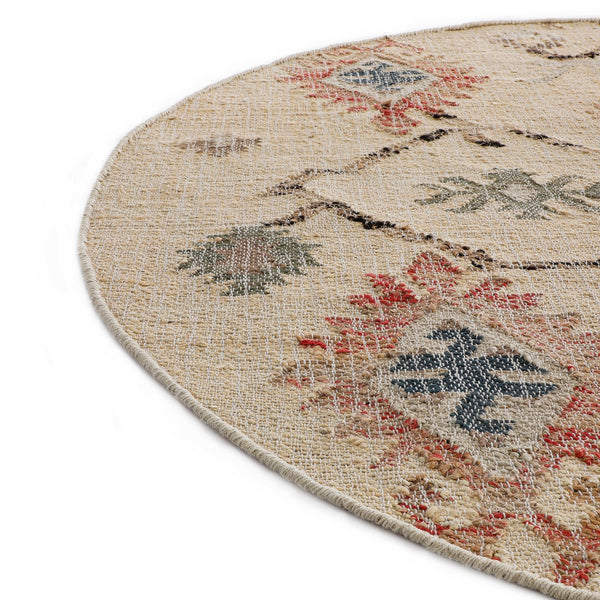 Matalya Kilim Handwoven Wool & Jute Cream Round Rug