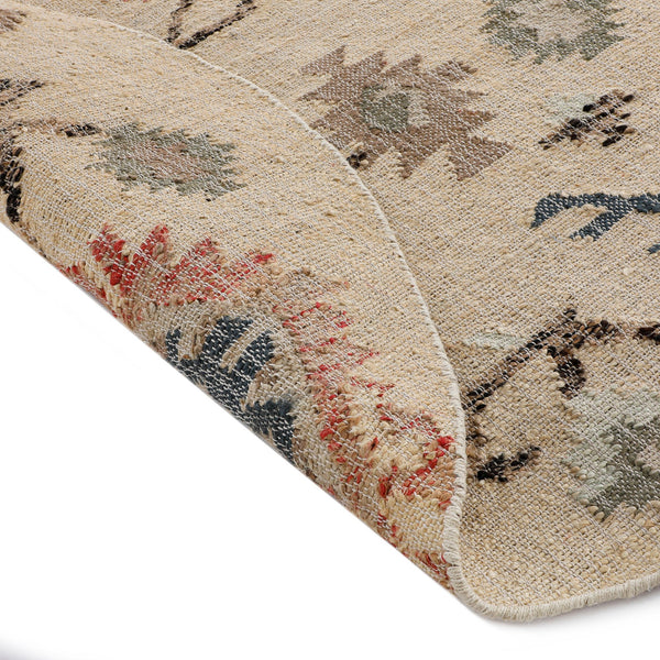 Matalya Kilim Handwoven Wool & Jute Cream Round Rug