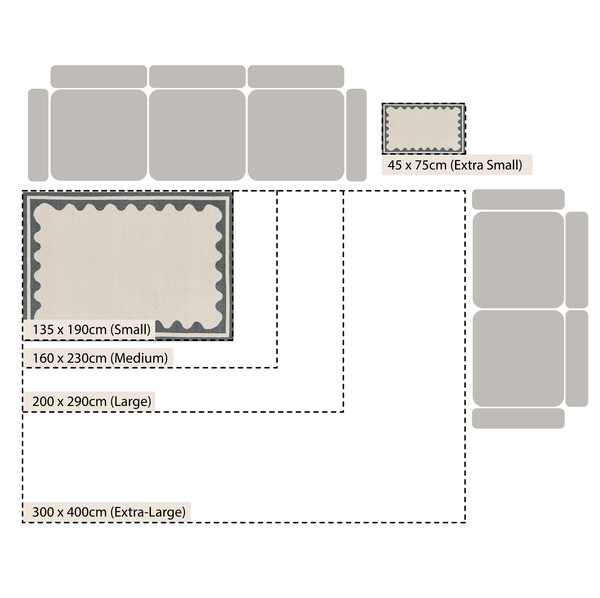 Matilda Blue Scallop Border Handwoven Wool Rug