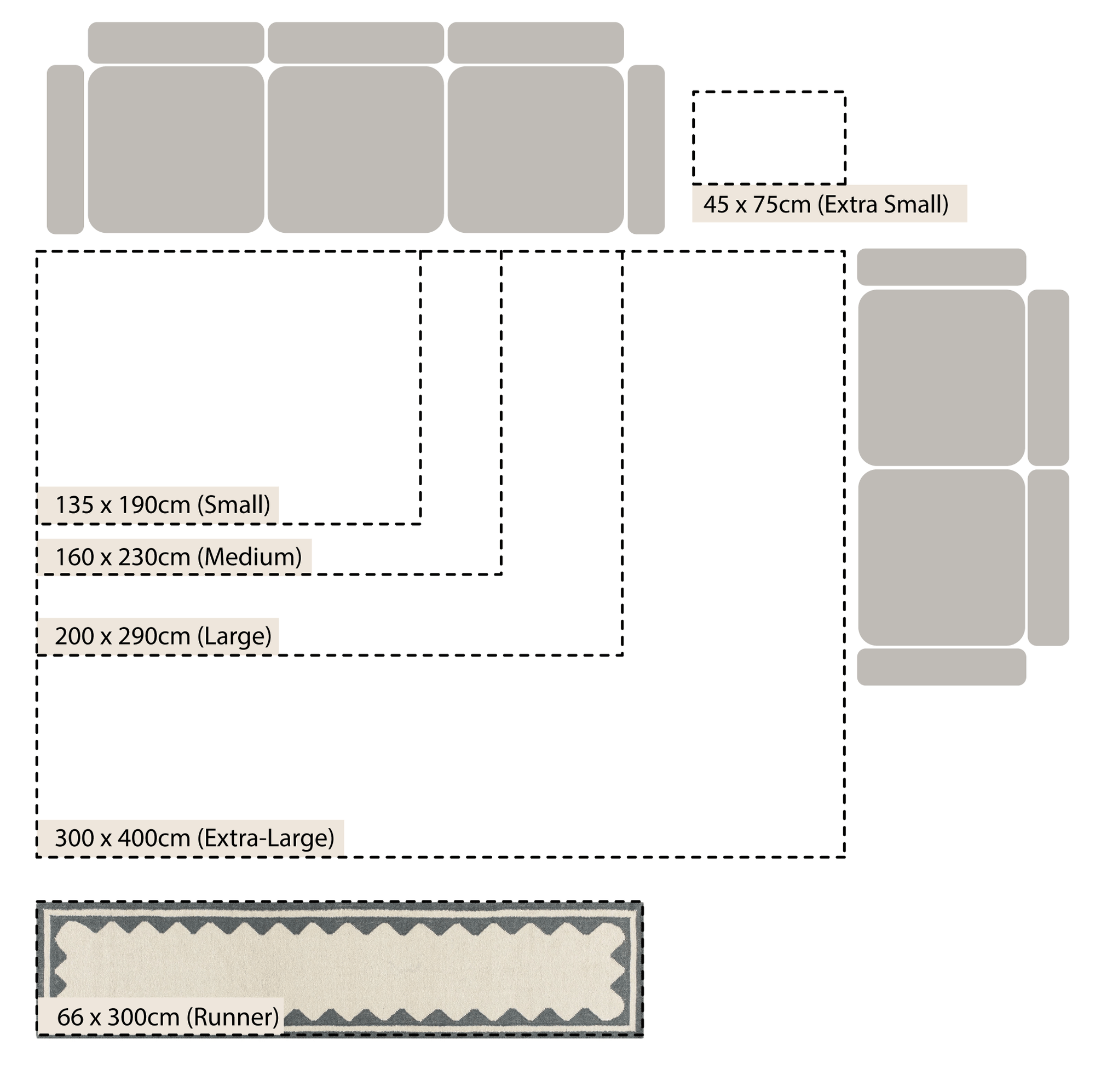 Matilda Blue Scallop Border Handwoven Wool Runner