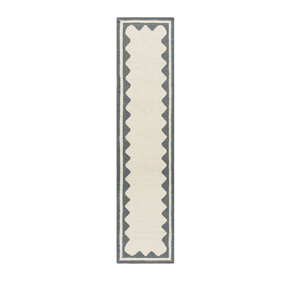 Matilda Blue Scallop Border Handwoven Wool Runner