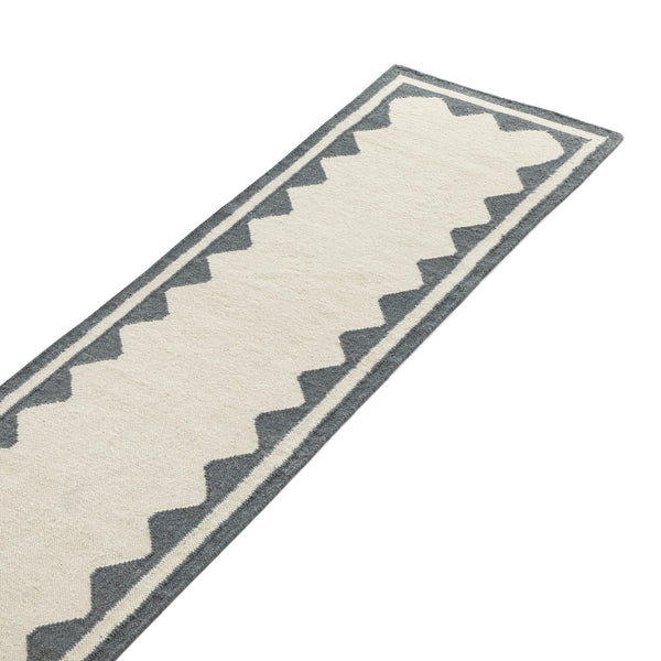 Matilda Blue Scallop Border Handwoven Wool Runner
