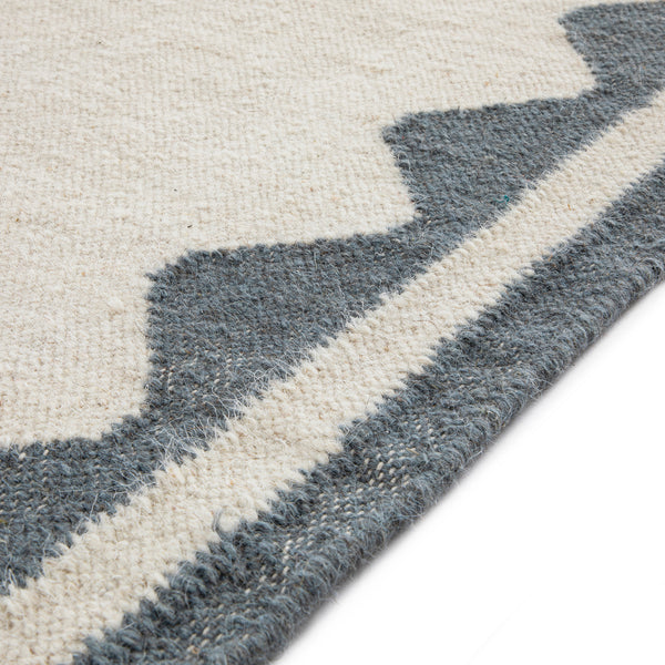 Matilda Blue Scallop Border Handwoven Wool Runner