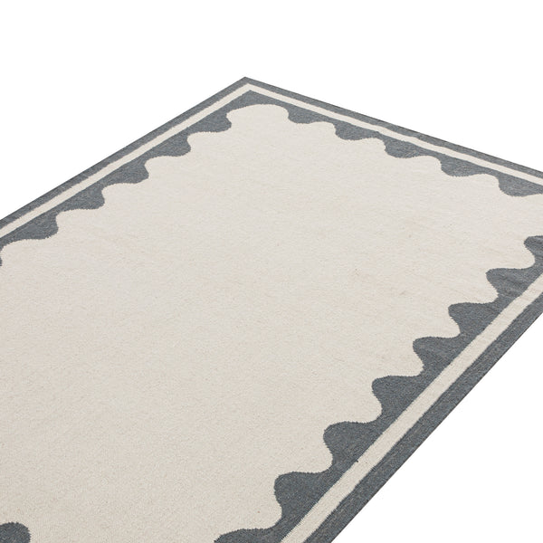 Matilda Blue Scallop Border Handwoven Wool Rug