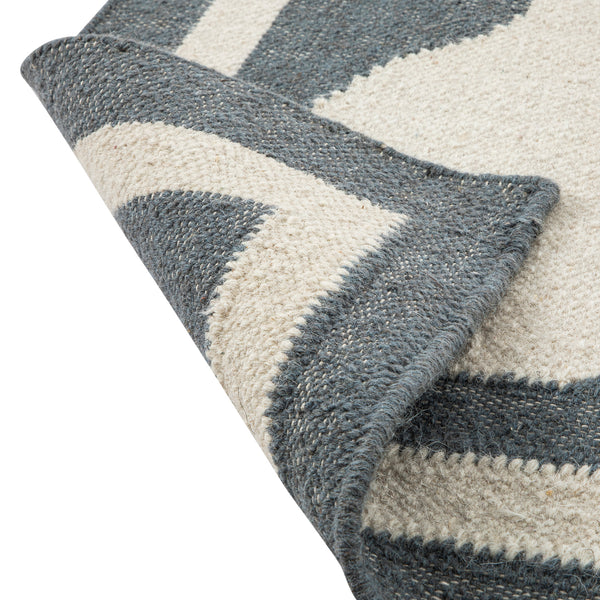 Matilda Blue Scallop Border Handwoven Wool Rug