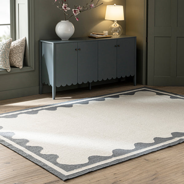Matilda Blue Scallop Border Handwoven Wool Rug