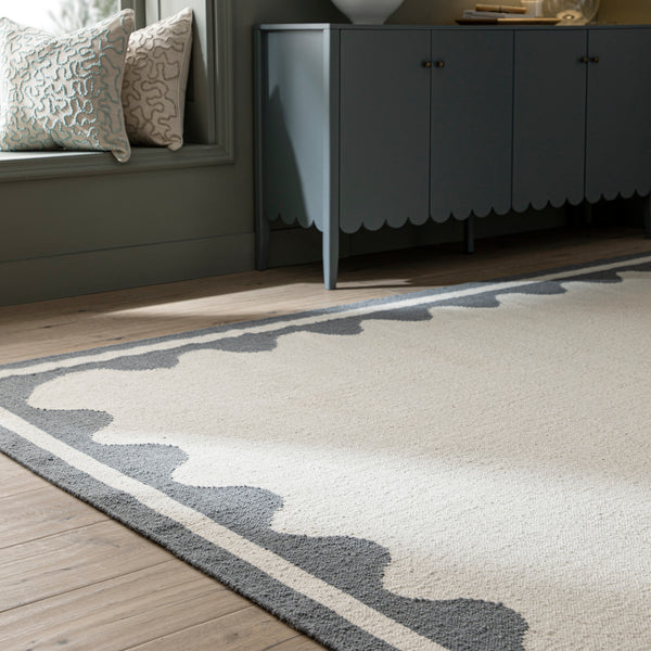 Matilda Blue Scallop Border Handwoven Wool Rug