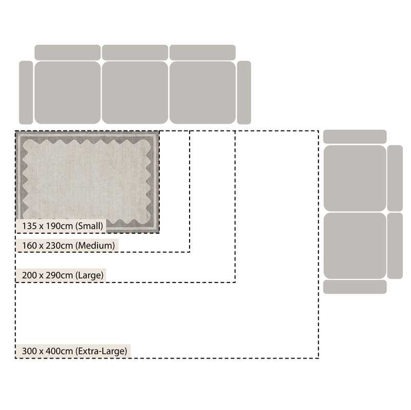 Matilda Grey Scallop Border Indoor Outdoor Handwoven Rug - daals