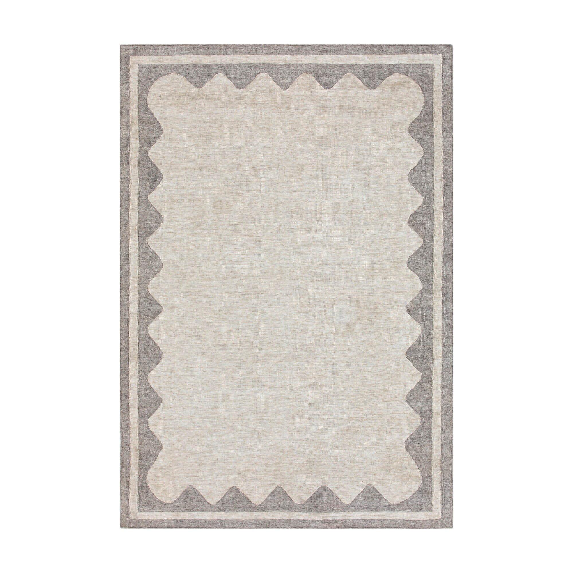 Matilda Grey Scallop Border Indoor Outdoor Handwoven Rug | daals