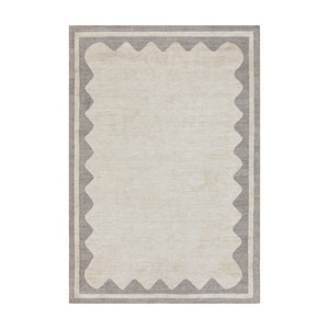 Matilda Grey Scallop Border Indoor Outdoor Handwoven Rug
