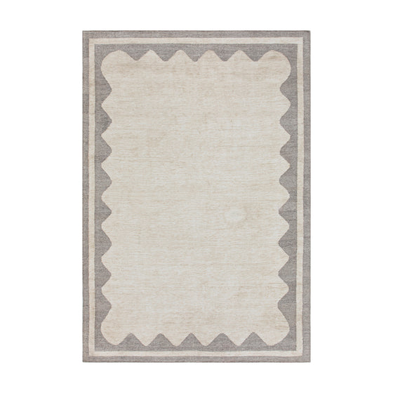 Matilda Grey Scallop Border Indoor Outdoor Handwoven Rug
