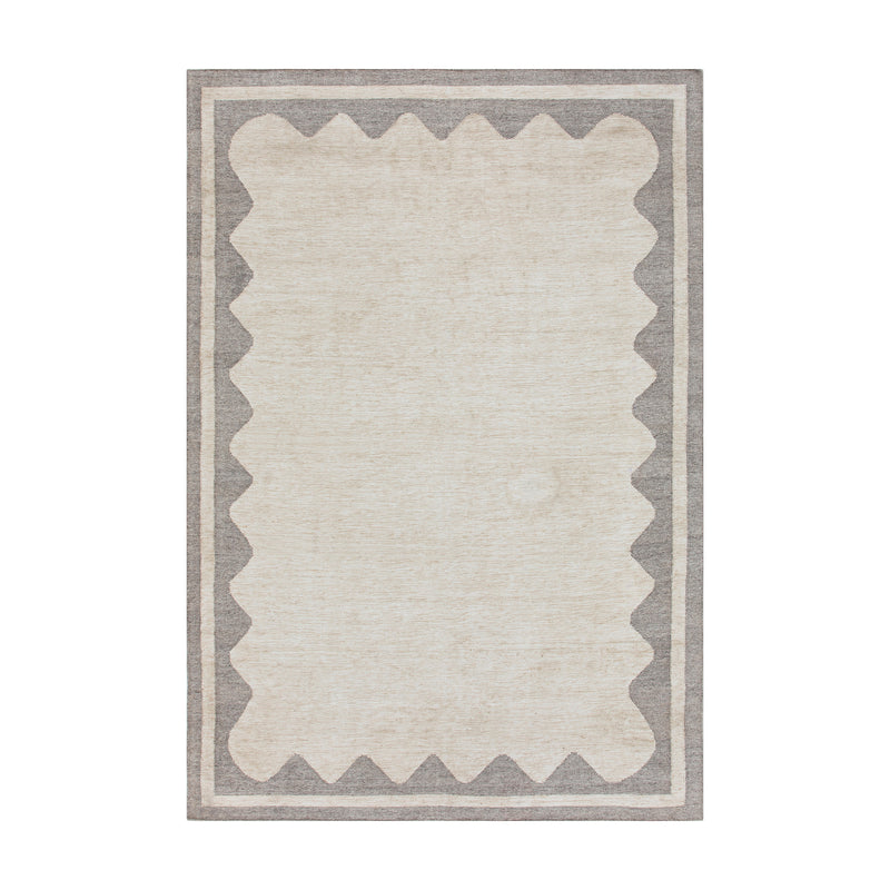 Matilda Grey Scallop Border Indoor Outdoor Handwoven Rug - daals