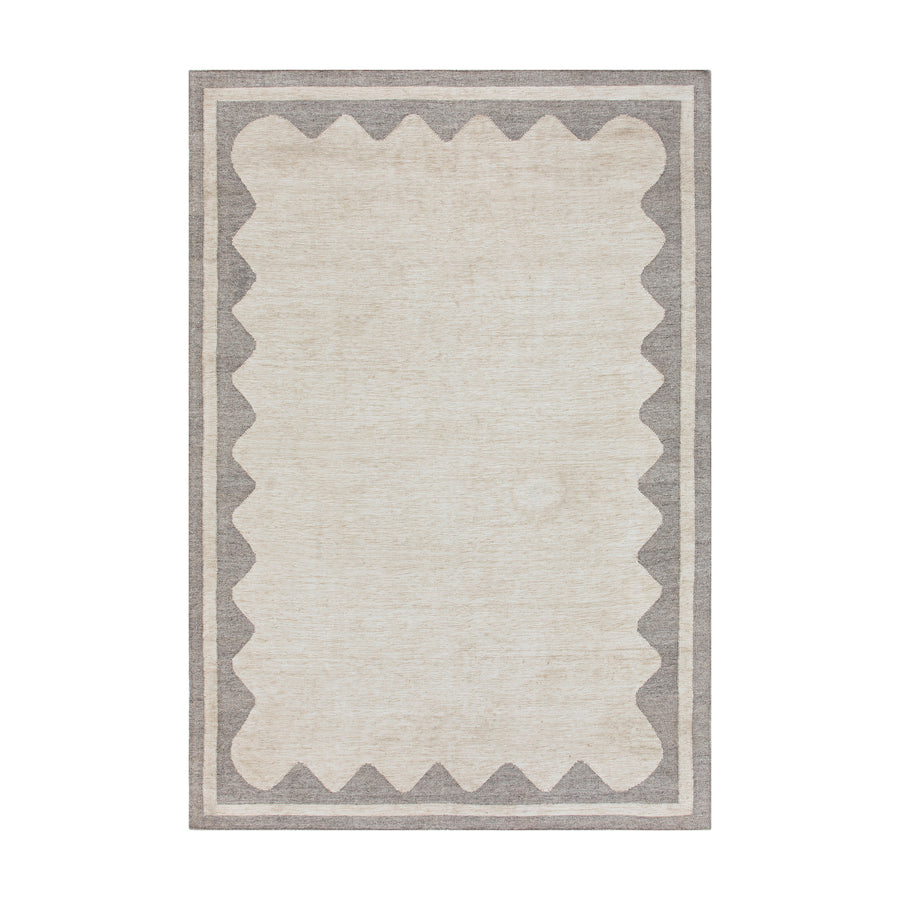 Matilda Grey Scallop Border Indoor Outdoor Handwoven Rug