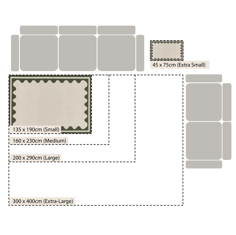 Matilda Olive Green Scallop Border Handwoven Wool Rug