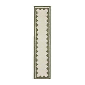 Matilda Olive Green Scallop Border Handwoven Wool Runner
