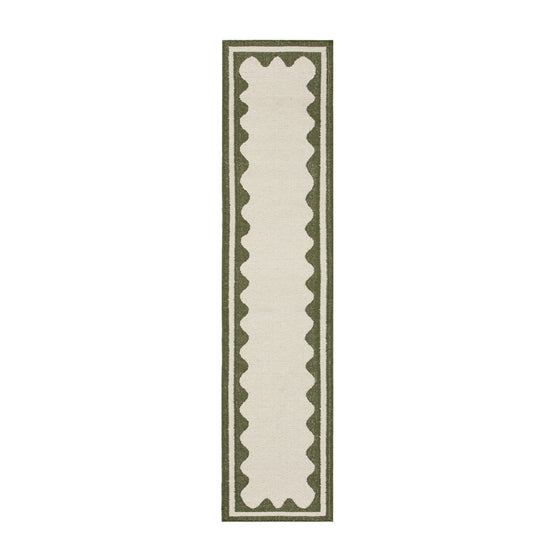 Matilda Olive Green Scallop Border Handwoven Wool Runner