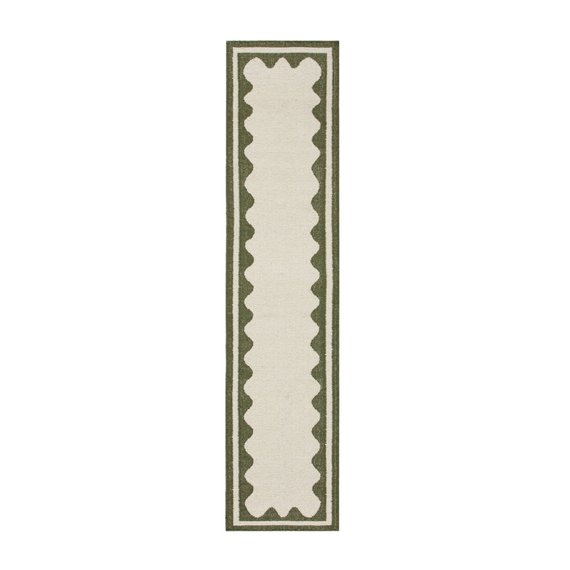 Matilda Olive Green Scallop Border Handwoven Wool Runner