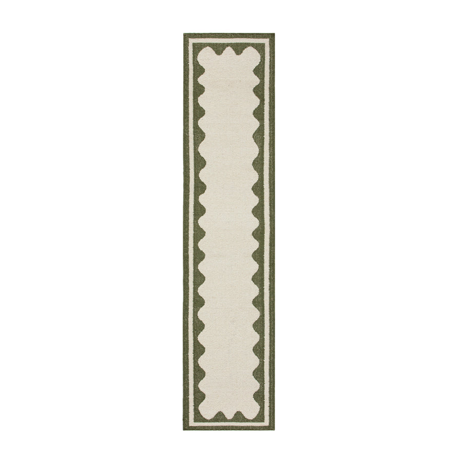 Matilda Olive Green Scallop Border Handwoven Wool Runner