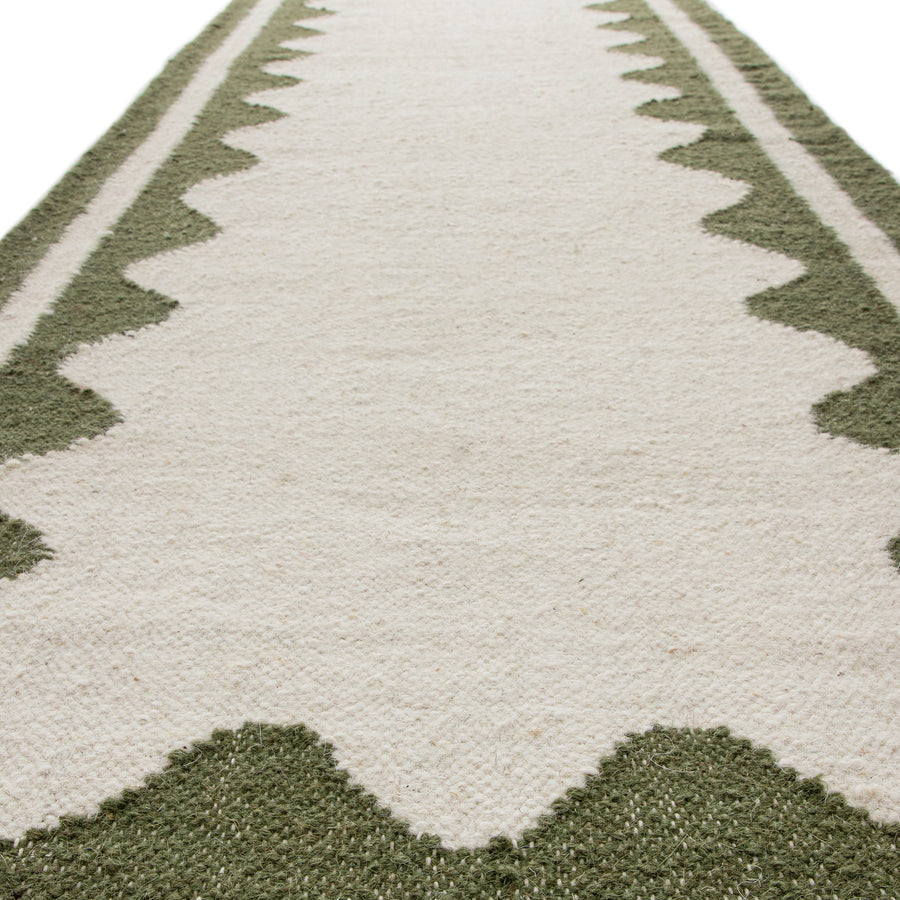 Matilda Olive Green Scallop Border Handwoven Wool Runner