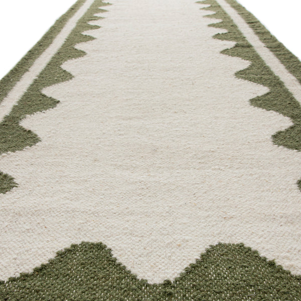 Matilda Olive Green Scallop Border Handwoven Wool Runner