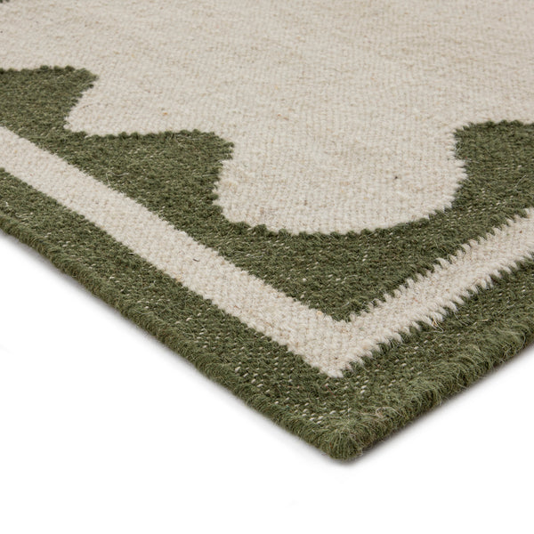 Matilda Olive Green Scallop Border Handwoven Wool Runner