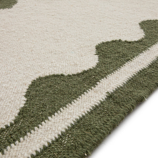 Matilda Olive Green Scallop Border Handwoven Wool Runner
