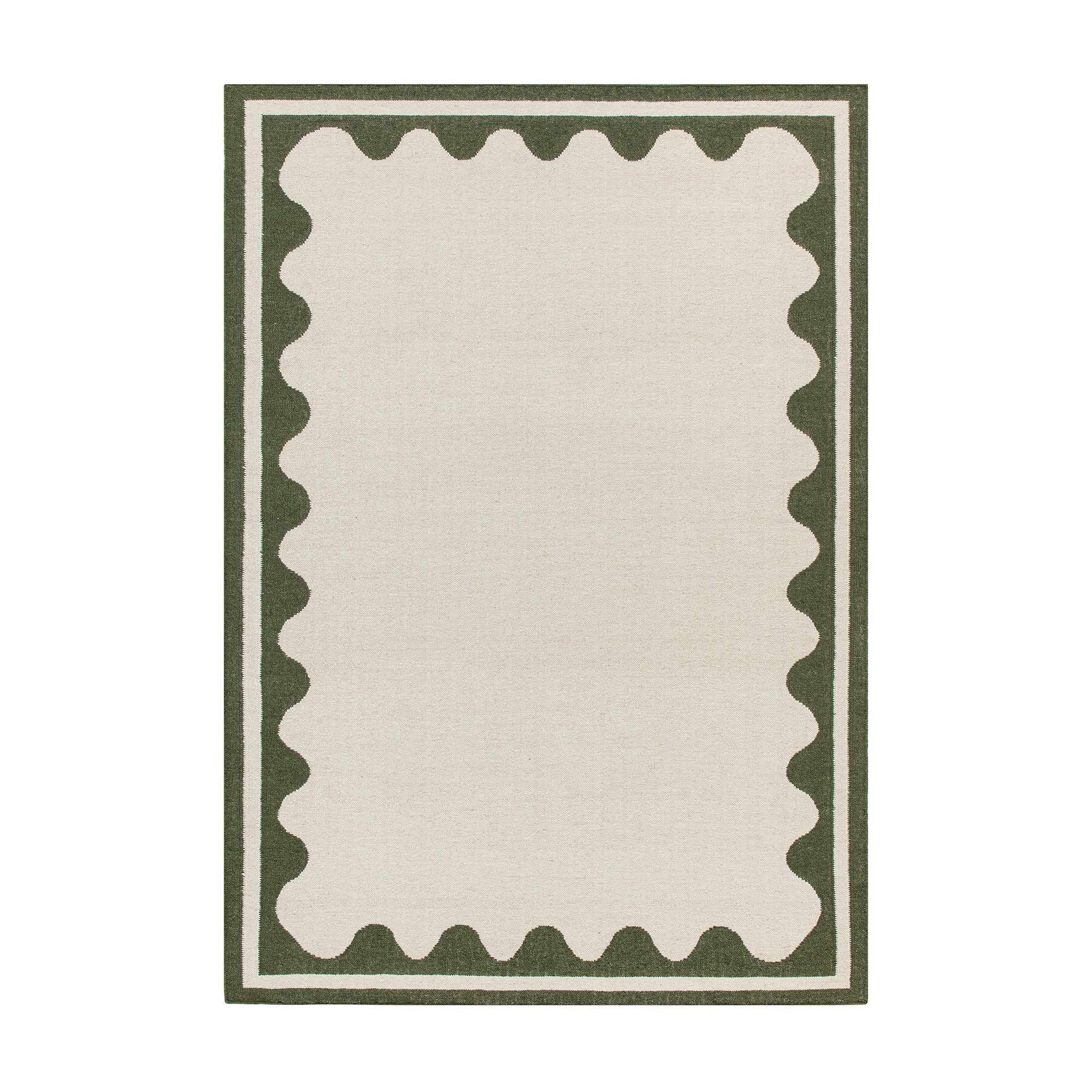 Matilda Olive Green Scallop Border Handwoven Wool Rug | daals