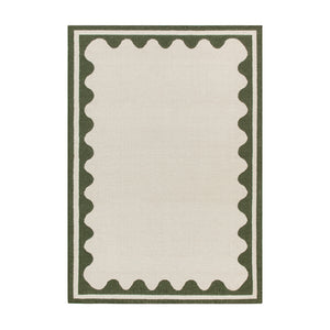 Matilda Olive Green Scallop Border Handwoven Wool Rug