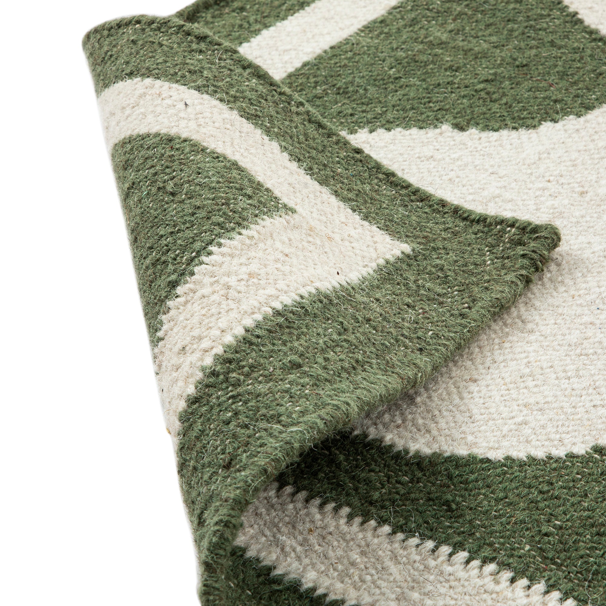 Matilda Olive Green Scallop Border Handwoven Wool Rug | daals