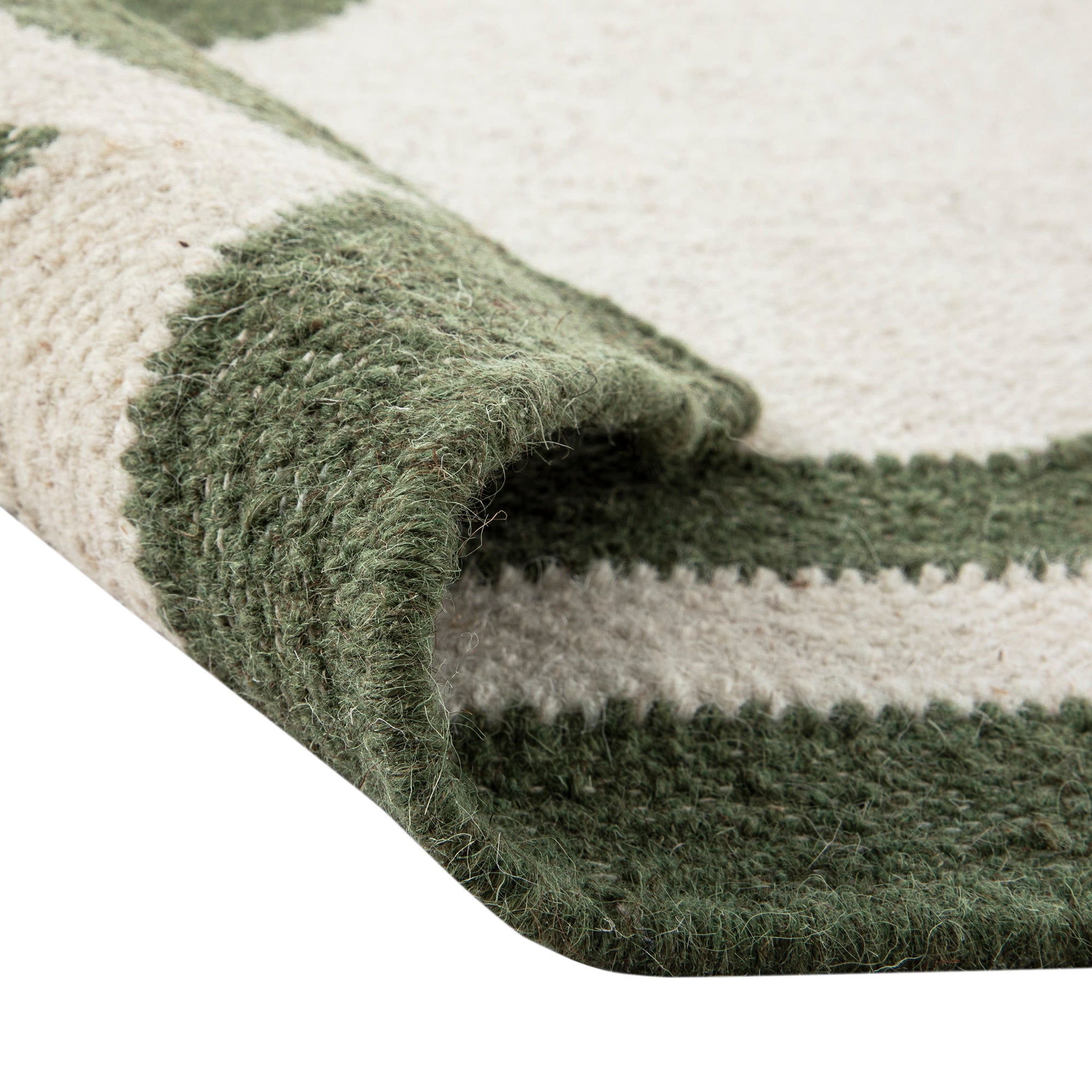 Matilda Olive Green Scallop Border Handwoven Wool Rug | daals
