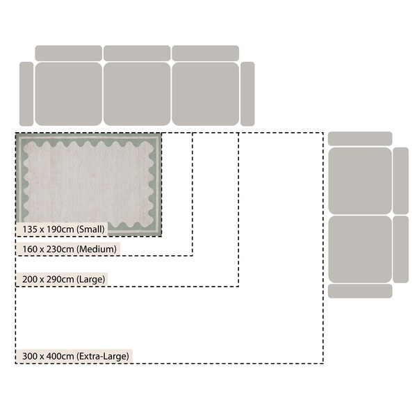 Matilda Sage Green Scallop Border Indoor Outdoor Handwoven Rug