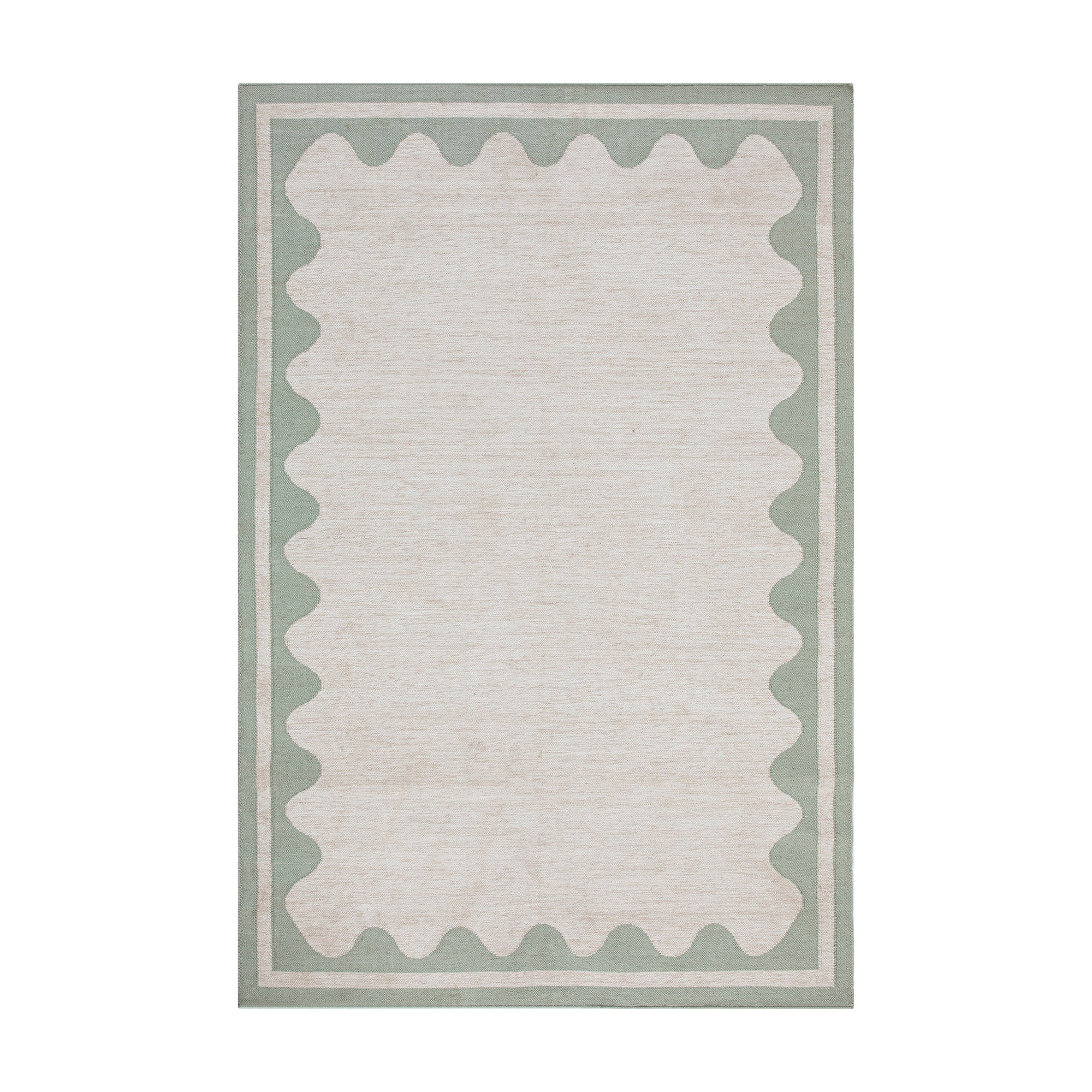 Matilda Sage Green Scallop Border Indoor Outdoor Handwoven Rug | daals