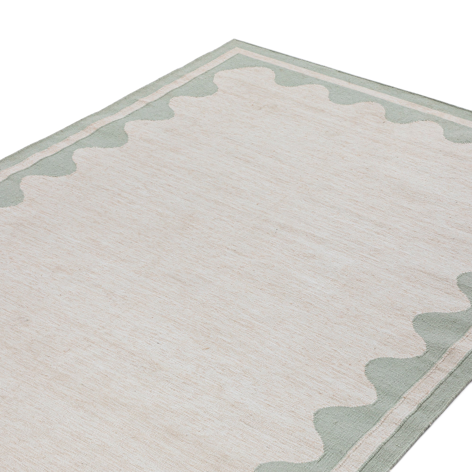 Matilda Sage Green Scallop Border Indoor Outdoor Handwoven Rug | daals