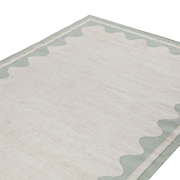 Matilda Sage Green Scallop Border Indoor Outdoor Handwoven Rug