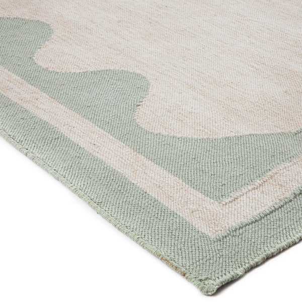 Matilda Sage Green Scallop Border Indoor Outdoor Handwoven Rug