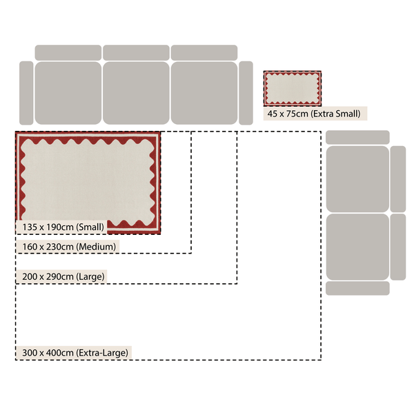 Matilda Scarlet Red Scallop Border Handwoven Wool Rug