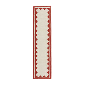 Matilda Scarlet Red Scallop Border Handwoven Wool Runner