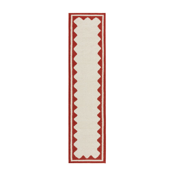 Matilda Scarlet Red Scallop Border Handwoven Wool Runner