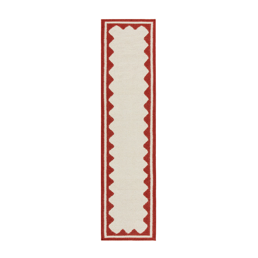 Matilda Scarlet Red Scallop Border Handwoven Wool Runner