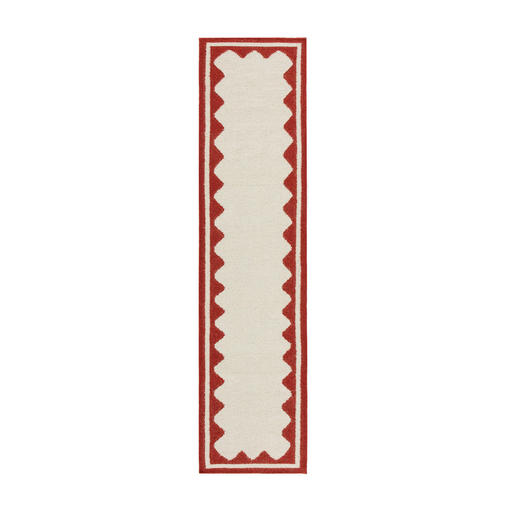 Matilda Scarlet Red Scallop Border Handwoven Wool Runner | daals