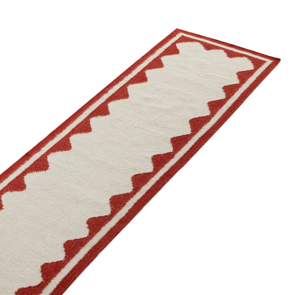 Matilda Scarlet Red Scallop Border Handwoven Wool Runner