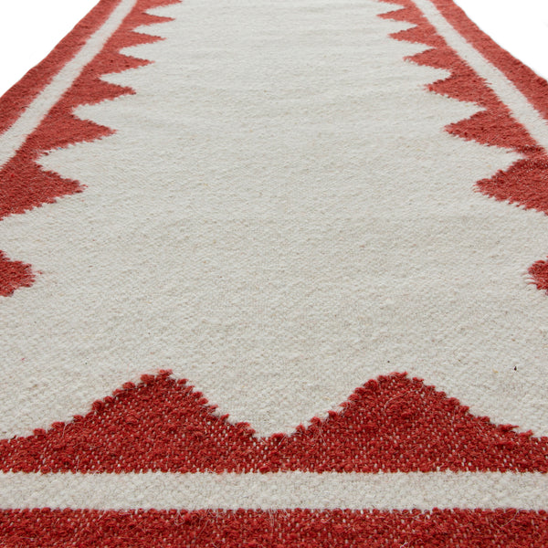 Matilda Scarlet Red Scallop Border Handwoven Wool Runner