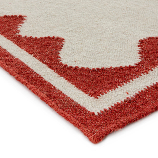 Matilda Scarlet Red Scallop Border Handwoven Wool Runner