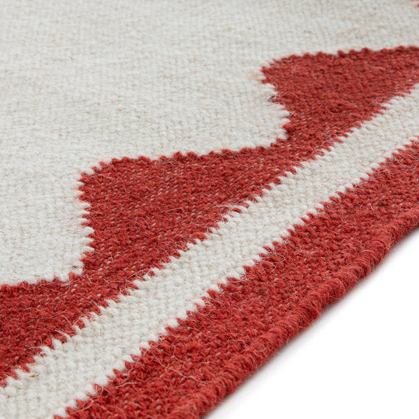 Matilda Scarlet Red Scallop Border Handwoven Wool Runner