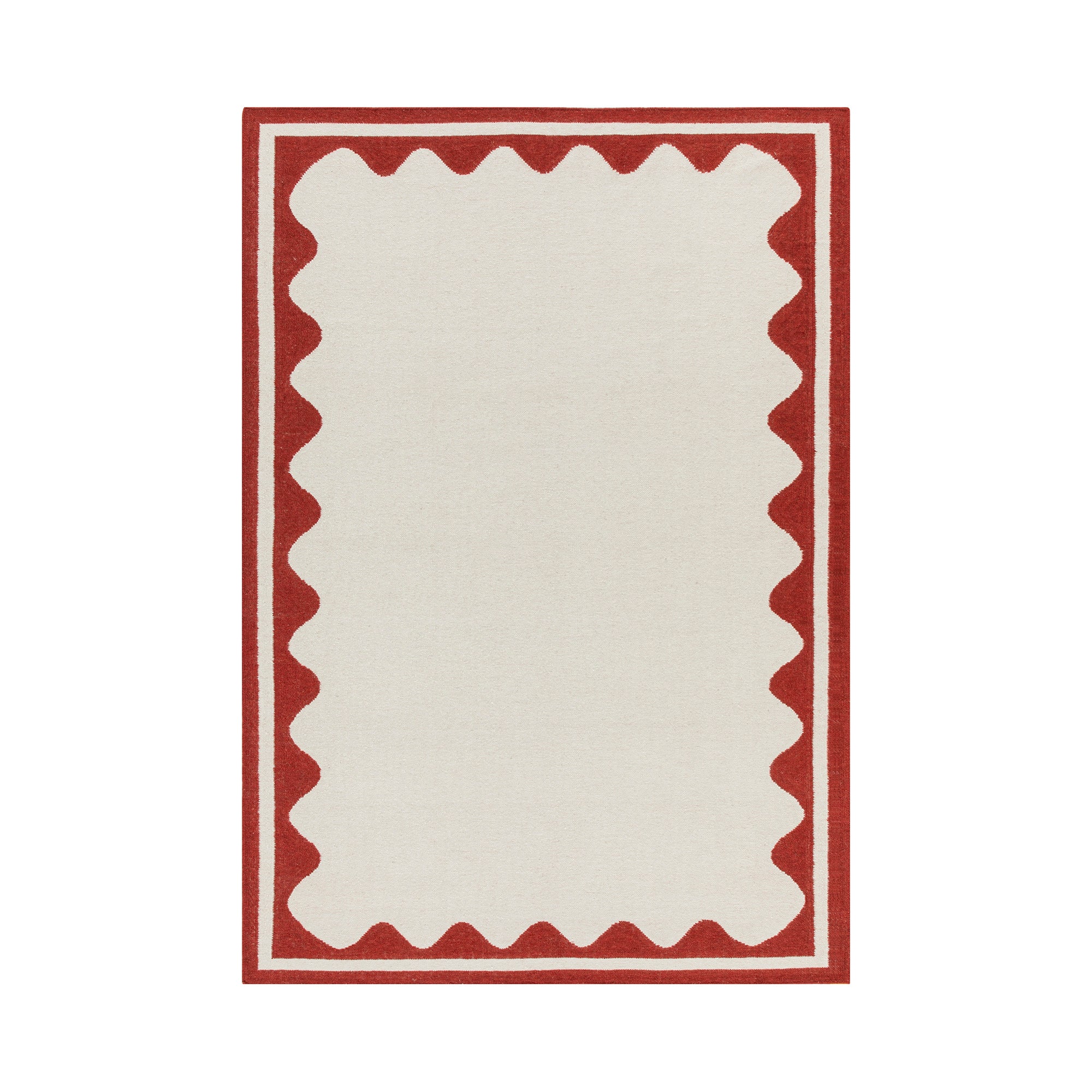 Matilda Scarlet Red Scallop Border Handwoven Wool Rug | daals