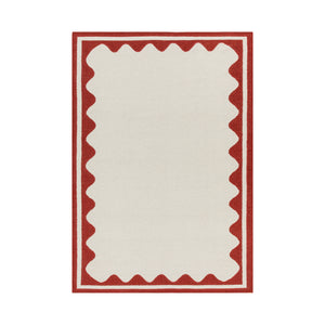 Matilda Scarlet Red Scallop Border Handwoven Wool Rug