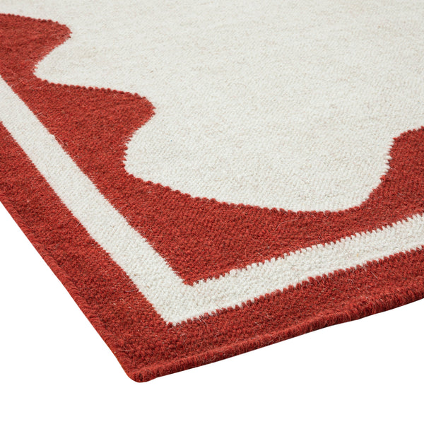 Matilda Scarlet Red Scallop Border Handwoven Wool Rug