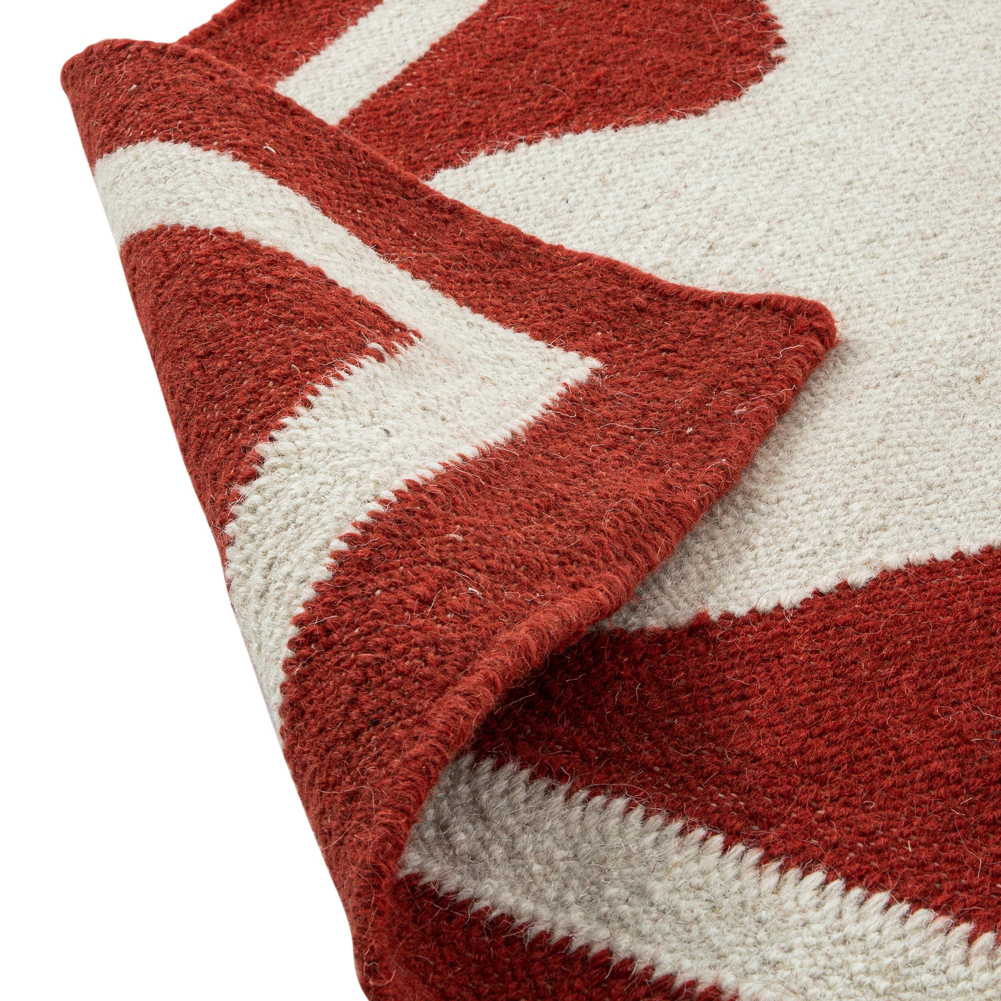 Matilda Scarlet Red Scallop Border Handwoven Wool Rug | daals