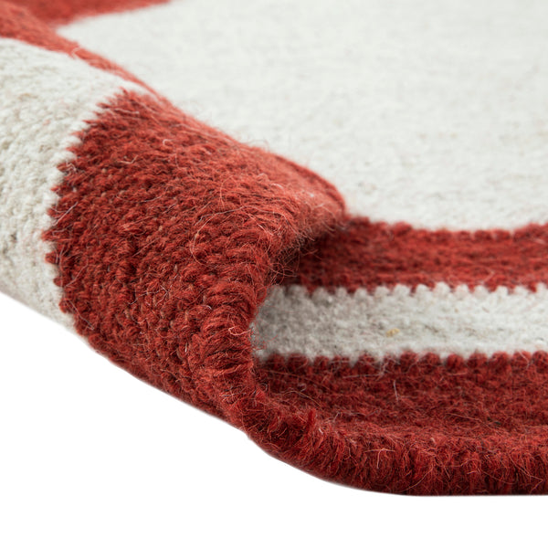 Matilda Scarlet Red Scallop Border Handwoven Wool Rug