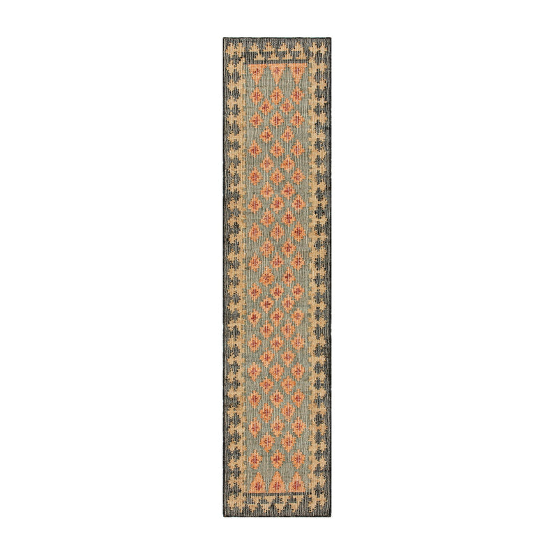 Safi Kilim Traditional Handwoven Jute & Cotton Deep Orange and Blue Runner